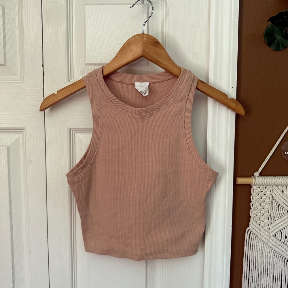 Destined Pink/Nude Ribbed High Neck Cropped Tank / Size Medium